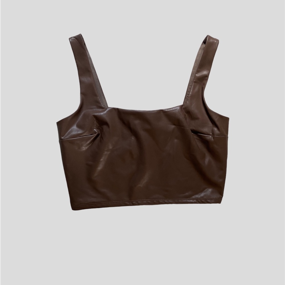 brown faux leather crop top🧉